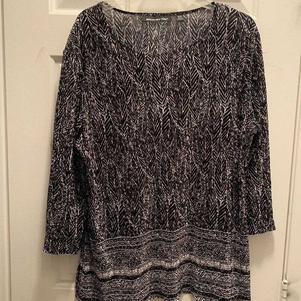 BRIGGS NEW YORK WOMEN'S PLUS SIZE 2x BLACK & WHITE  BLOUSE/TOP LONG SLEEVES